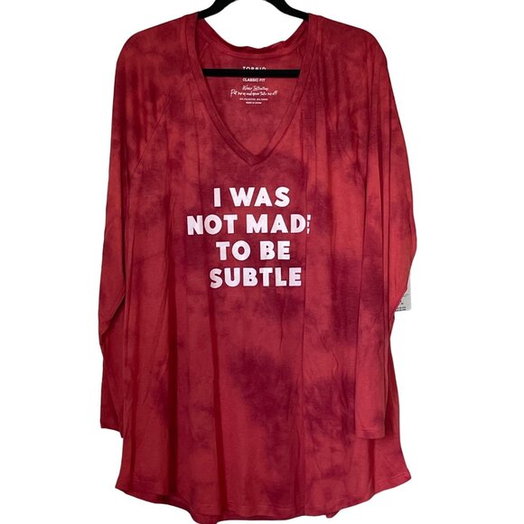 Torrid Classic Fit Raglan L/S Tee 3X I Was Not Made To Be Subtle Mineral Wash - Picture 1 of 5